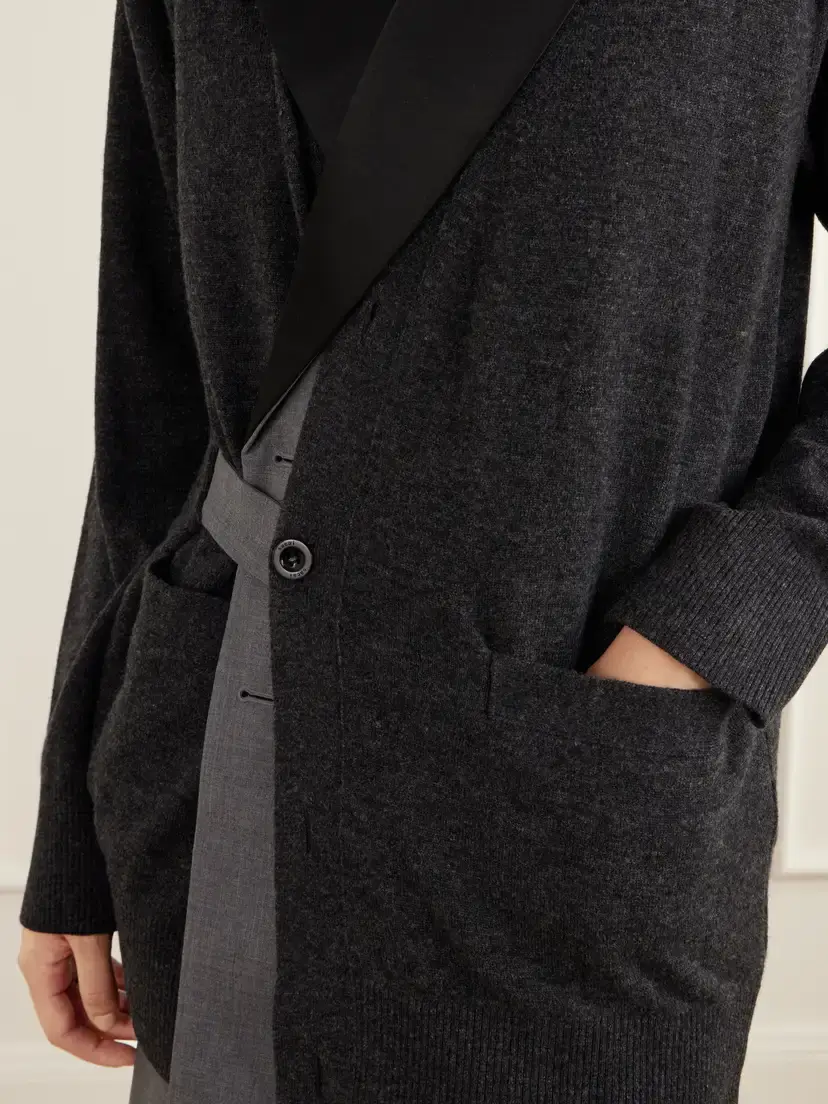 Sacai Layered Satin-trimmed Wool Cardigan | Thumbnail 5 Sacai Layered Satin-trimmed Wool Cardigan | Thumbnail 5