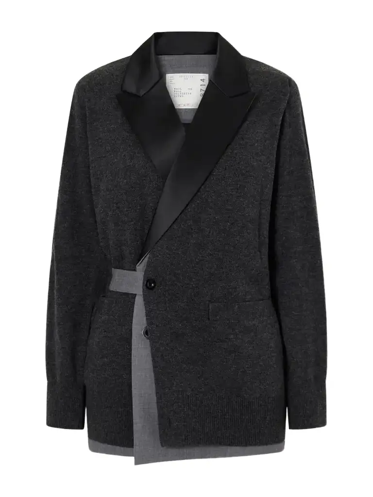 Layered Satin-trimmed Wool Cardigan Layered Satin-trimmed Wool Cardigan