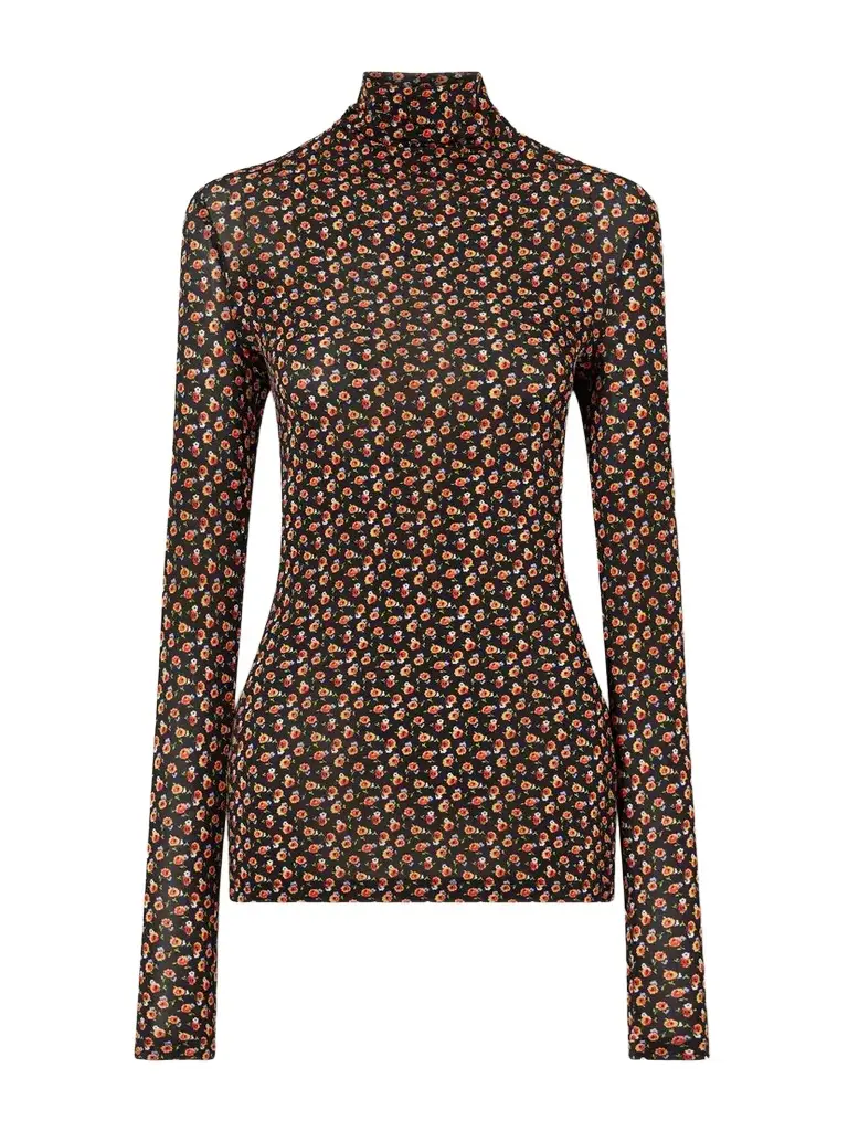 Floral-print Stretch-jersey Turtleneck Top