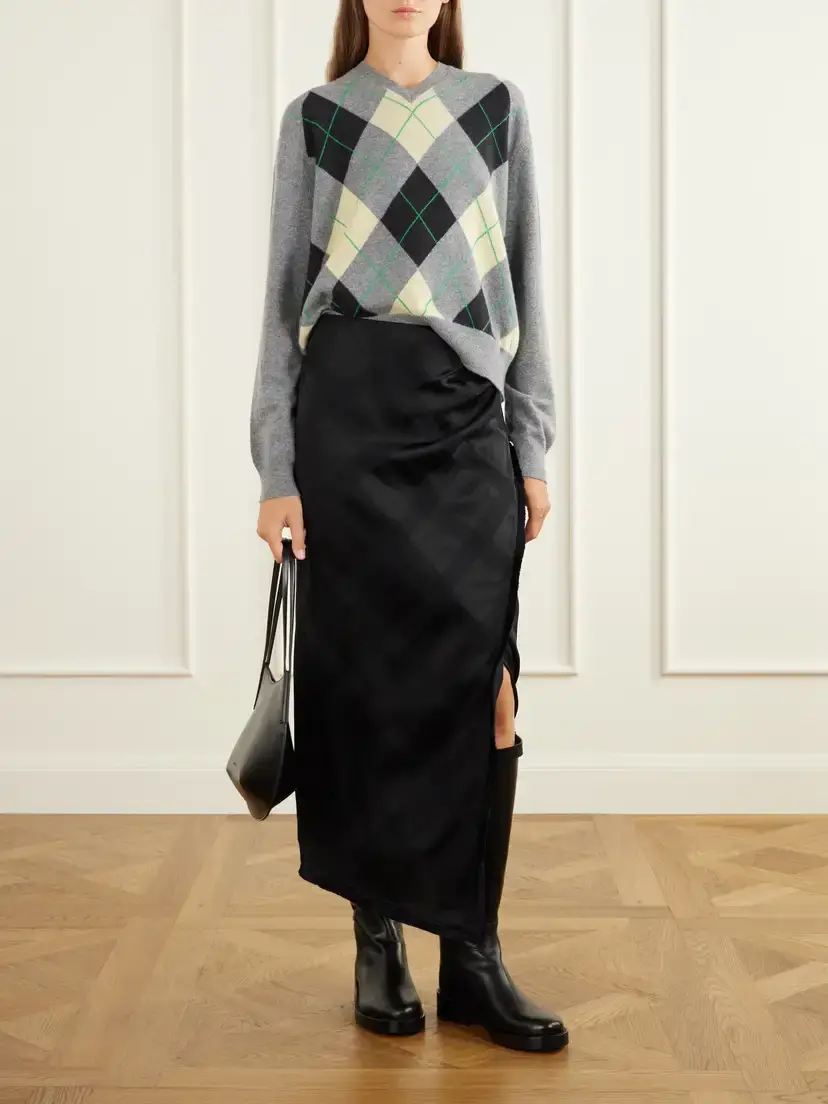 RÙADH The Alee Checked Frayed Asymmetric Satin Maxi Skirt | Thumbnail 2 RÙADH The Alee Checked Frayed Asymmetric Satin Maxi Skirt | Thumbnail 2