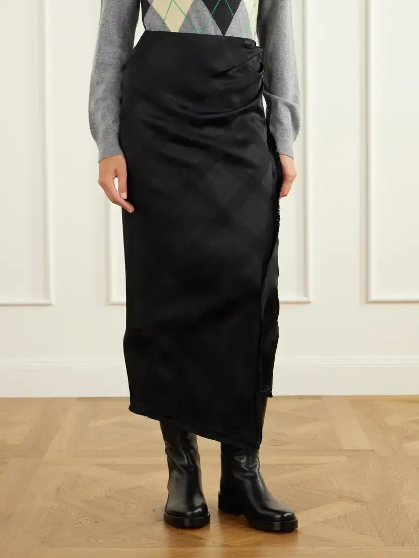 RÙADH The Alee Checked Frayed Asymmetric Satin Maxi Skirt | Thumbnail 3 RÙADH The Alee Checked Frayed Asymmetric Satin Maxi Skirt | Thumbnail 3