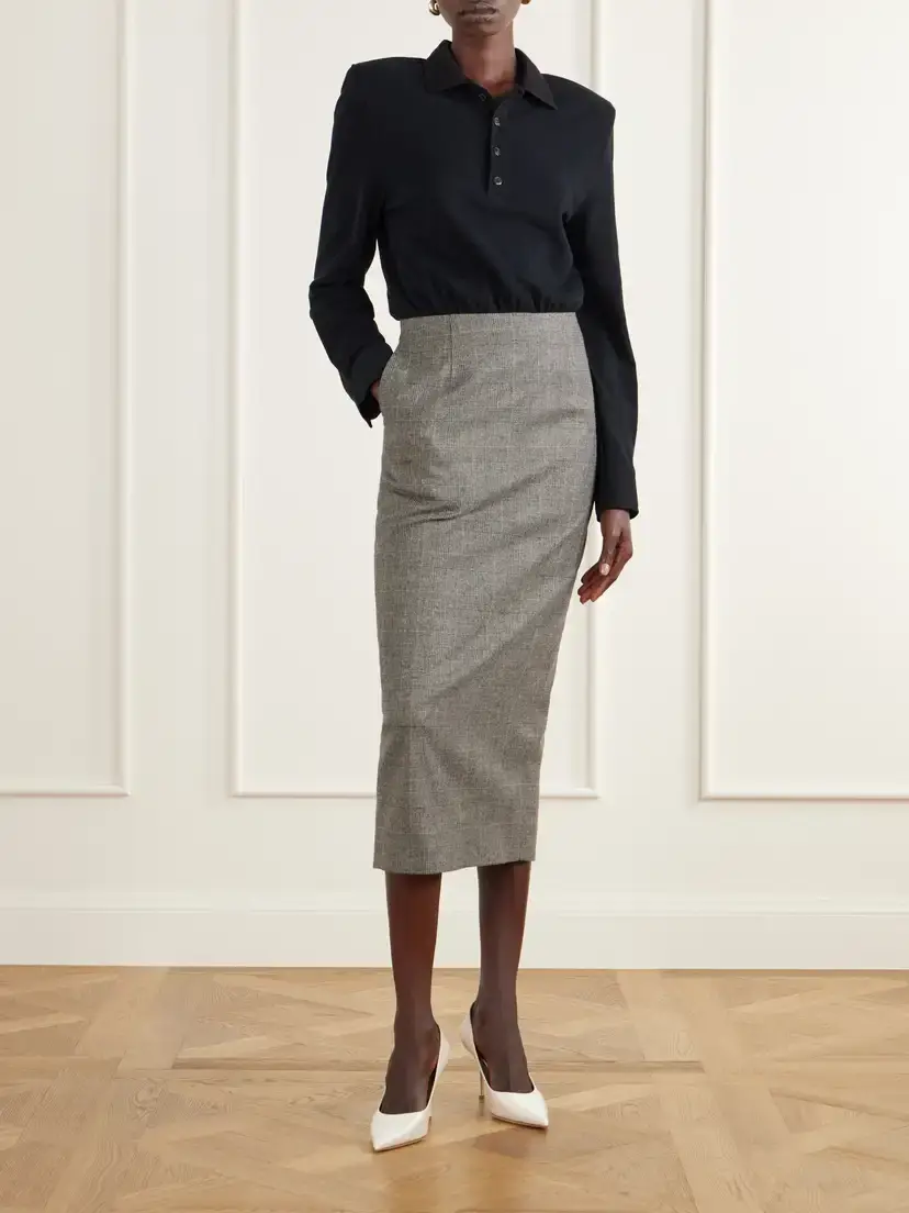 Willy Chavarria Polo Wool-blend Piqué And Prince Of Wales Checked Midi Dress | Thumbnail 2 Willy Chavarria Polo Wool-blend Piqué And Prince Of Wales Checked Midi Dress | Thumbnail 2
