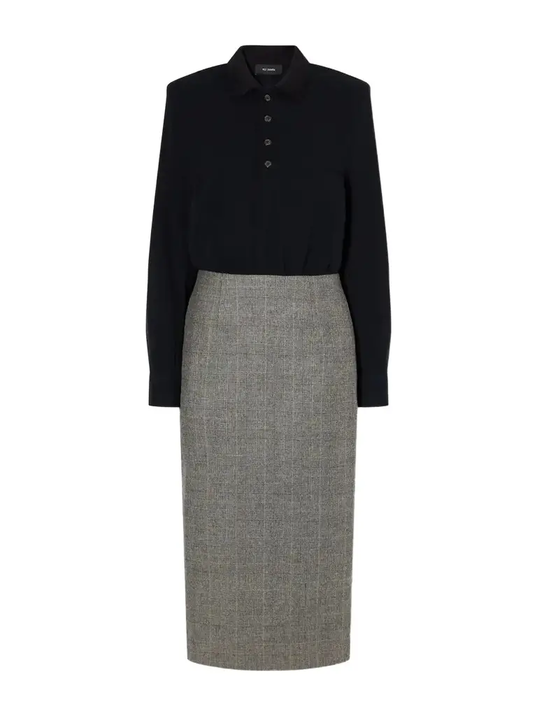Polo Wool-blend Piqué And Prince Of Wales Checked Midi Dress Polo Wool-blend Piqué And Prince Of Wales Checked Midi Dress
