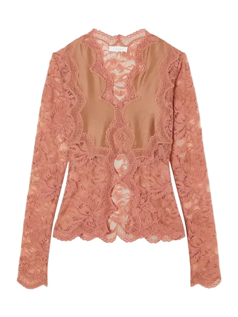 Rabanne Lace-trimmed Stretch-satin Blouse