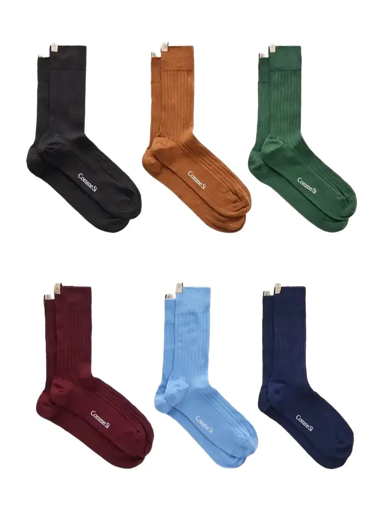 Comme Si The Yves Set Of Six Ribbed Cotton-blend Socks