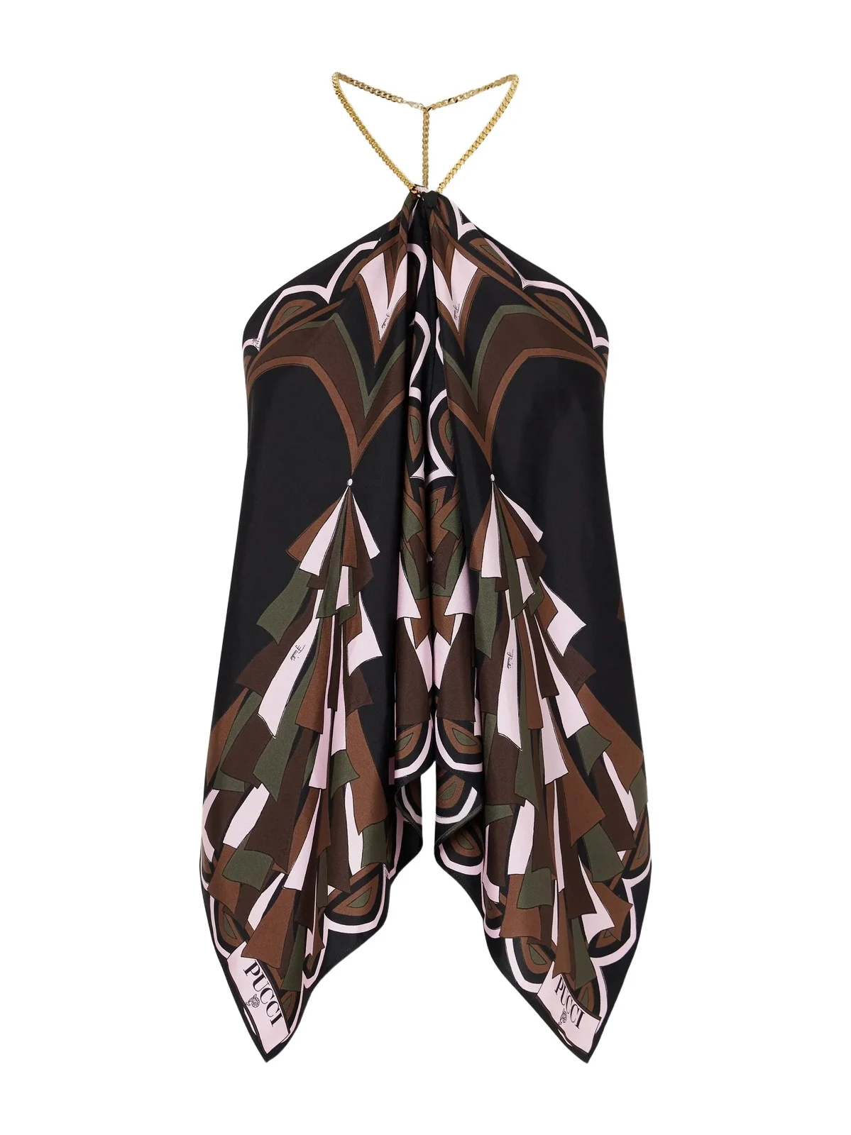 Chain-embellished Draped Printed Silk-twill Halterneck Top Chain-embellished Draped Printed Silk-twill Halterneck Top