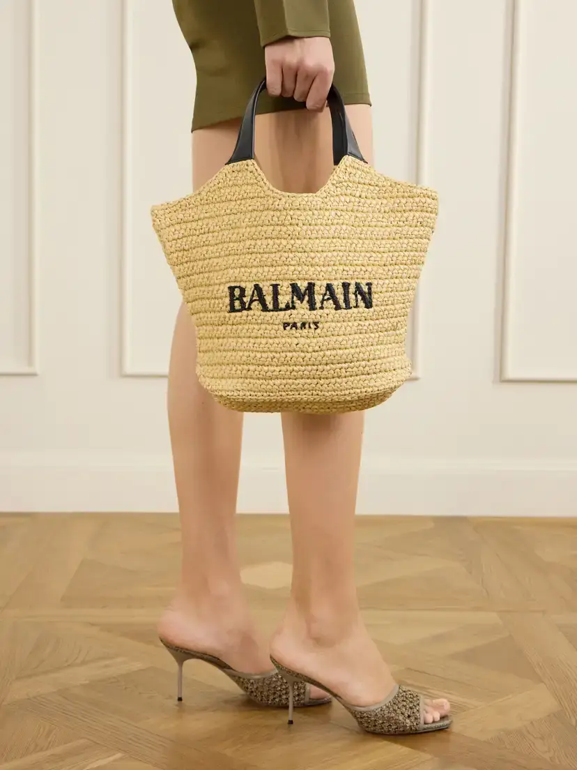 Balmain Cabas Mini Leather-trimmed Raffia Shoulder Bag | Thumbnail 2 Balmain Cabas Mini Leather-trimmed Raffia Shoulder Bag | Thumbnail 2