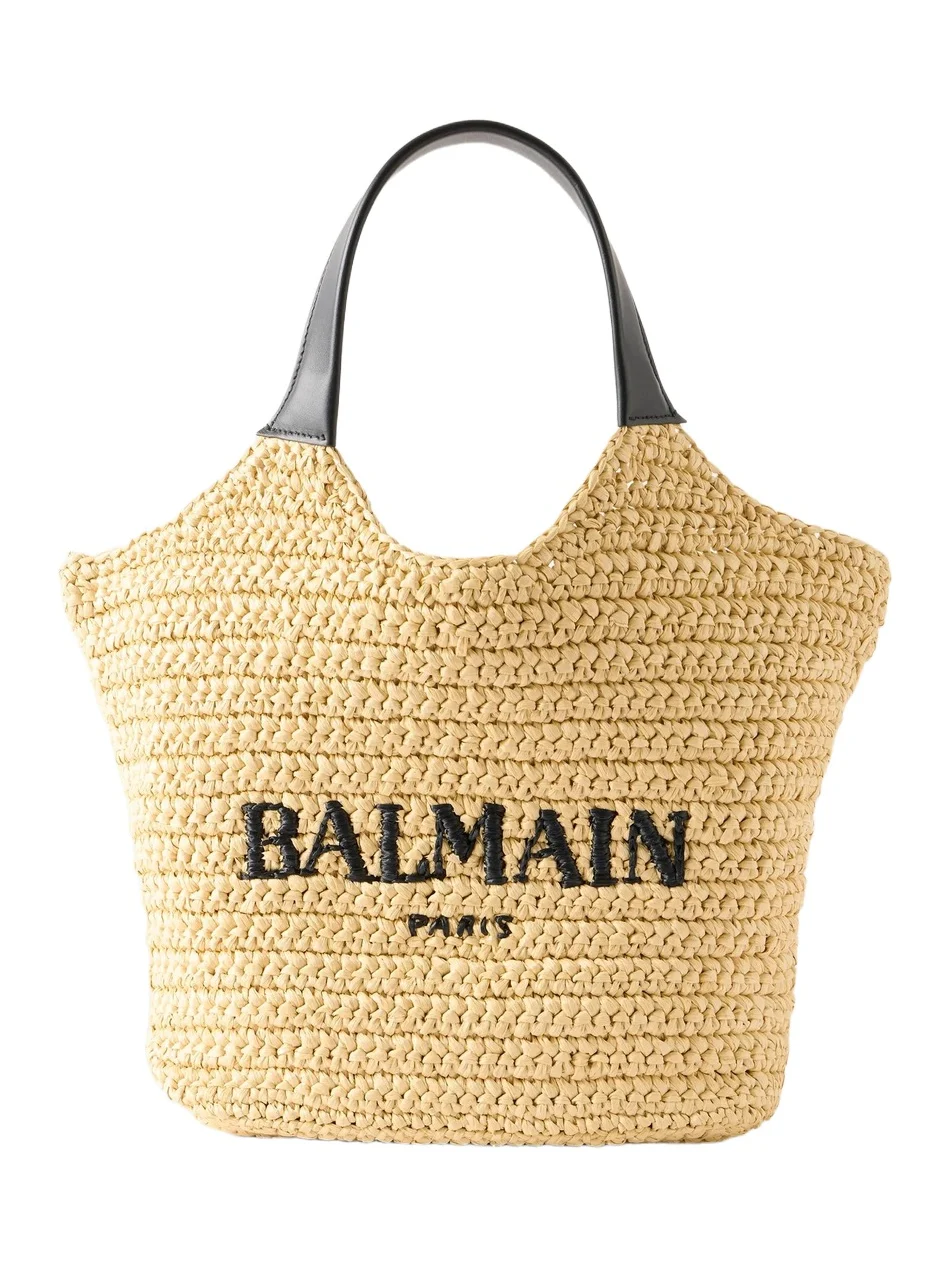 Cabas Mini Leather-trimmed Raffia Shoulder Bag