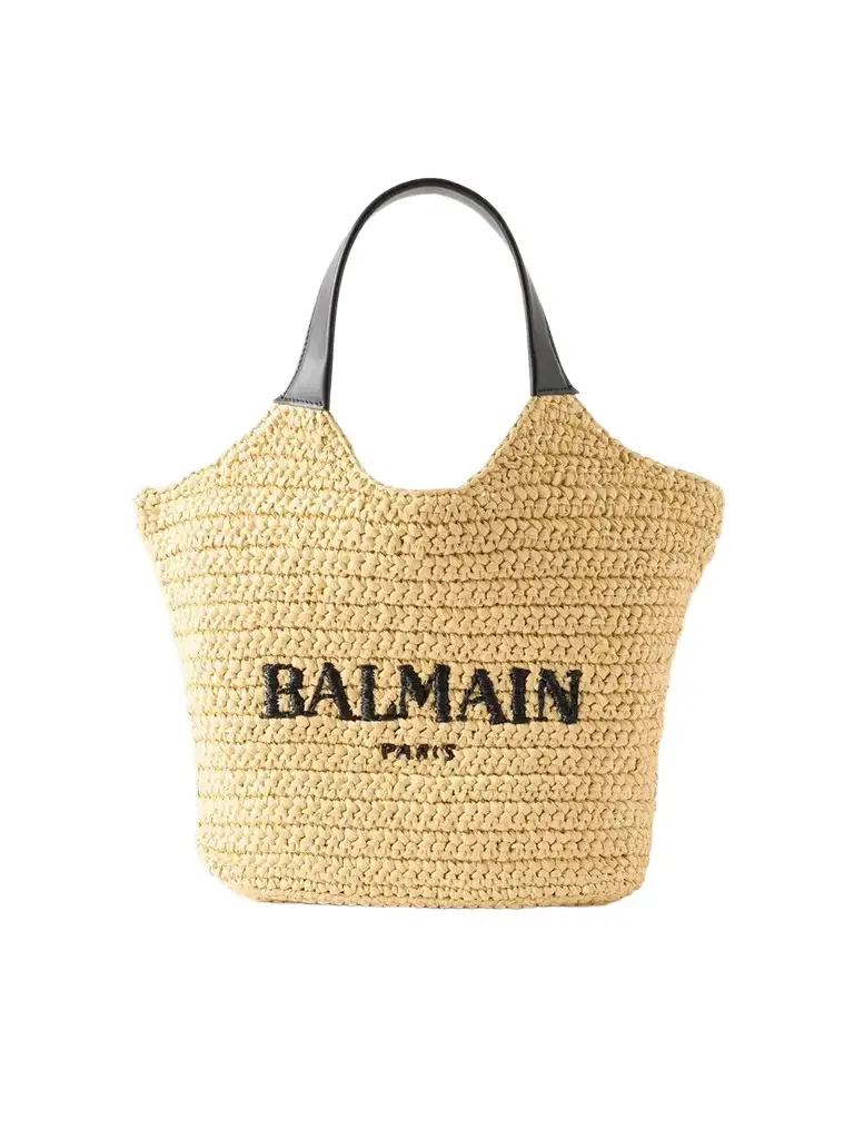 Cabas Mini Leather-trimmed Raffia Shoulder Bag Cabas Mini Leather-trimmed Raffia Shoulder Bag