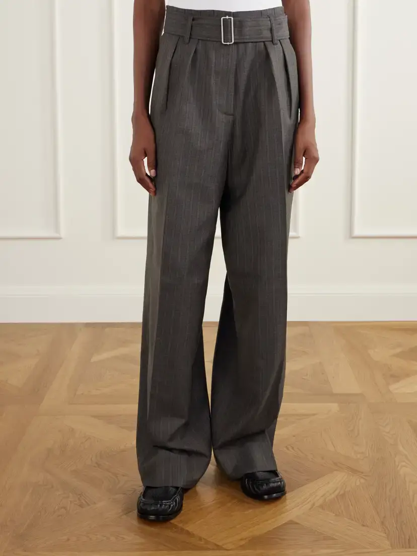 Our Legacy Soar Belted Pinstriped Cotton And Wool-blend Woven Wide-leg Pants | Thumbnail 3