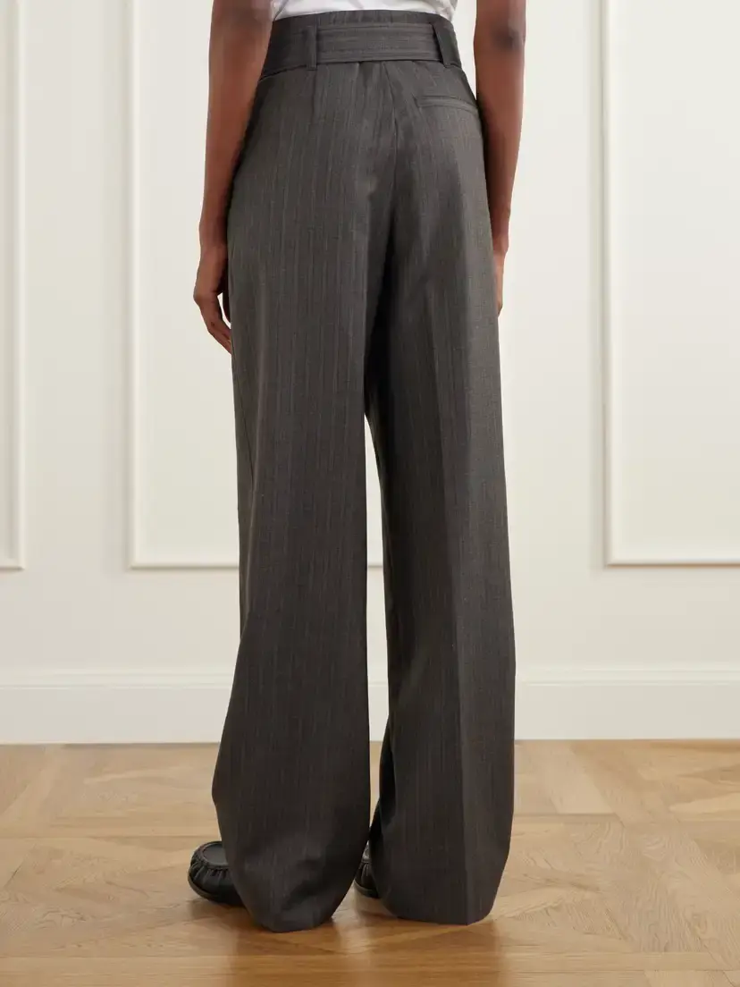 Our Legacy Soar Belted Pinstriped Cotton And Wool-blend Woven Wide-leg Pants | Thumbnail 4