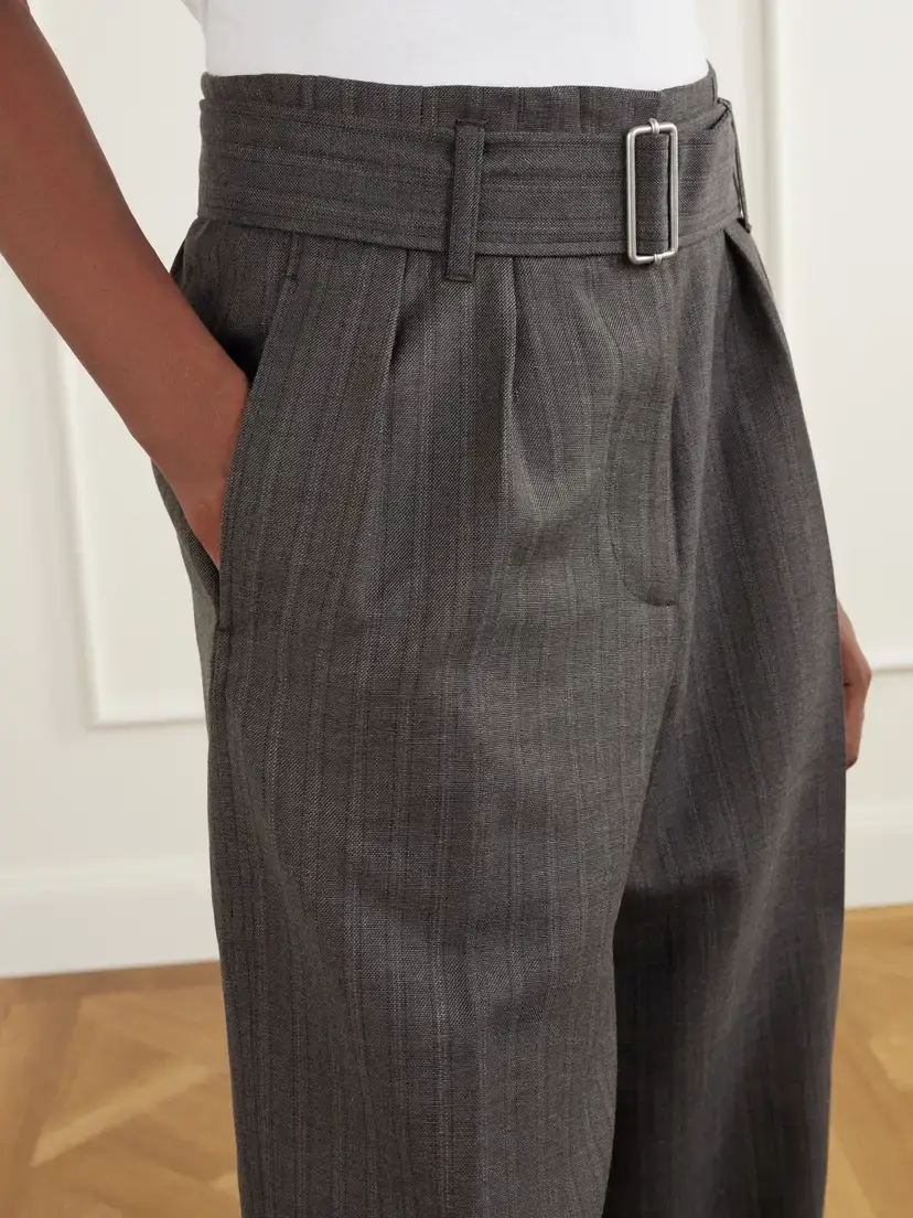 Our Legacy Soar Belted Pinstriped Cotton And Wool-blend Woven Wide-leg Pants | Thumbnail 5