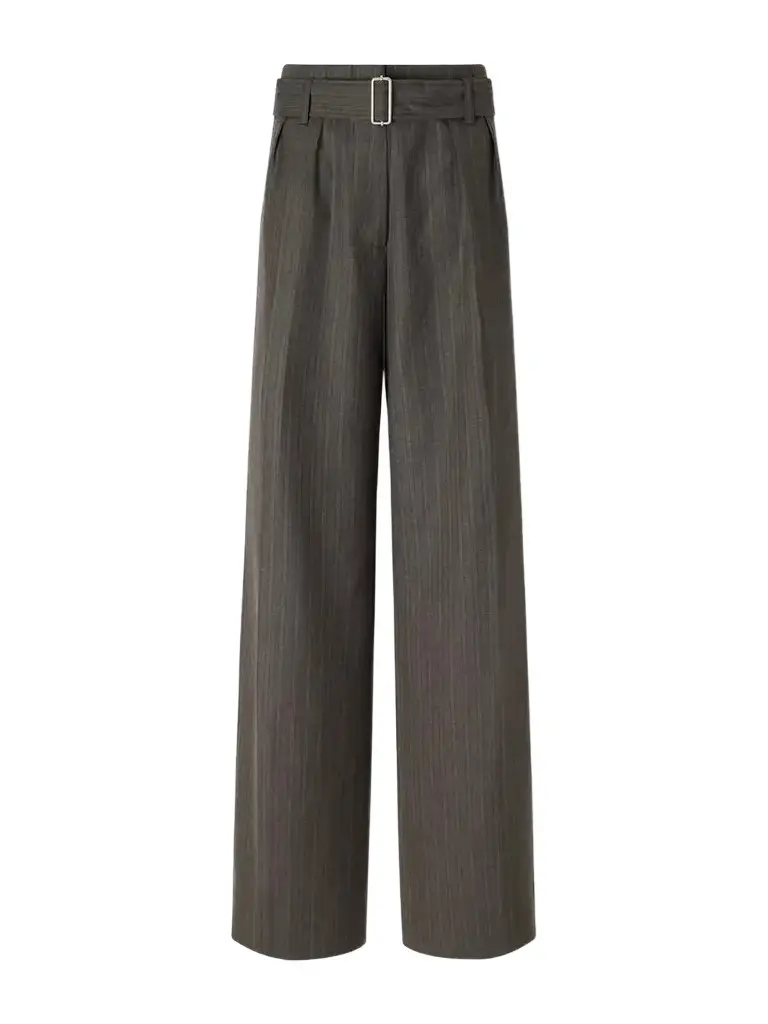 Our Legacy Soar Belted Pinstriped Cotton And Wool-blend Woven Wide-leg Pants