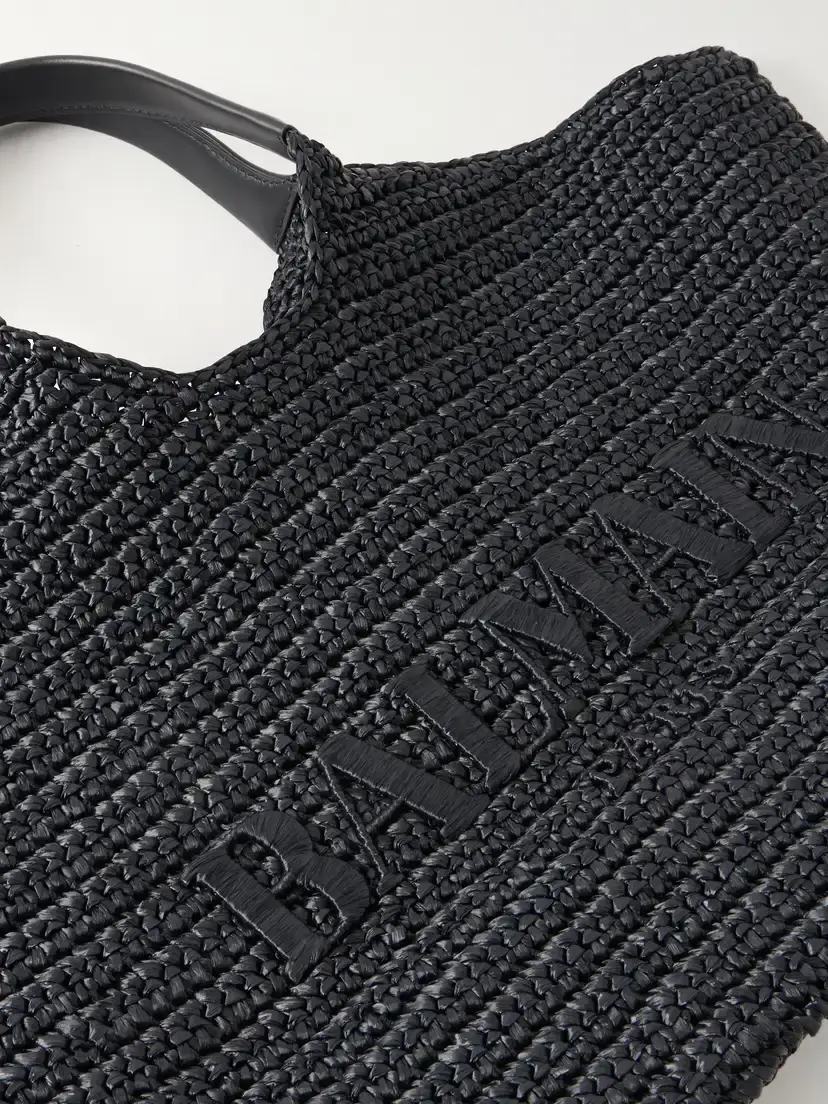 Balmain Cabas Large Logo-embroidered Leather-trimmed Raffia Shoulder Bag | Thumbnail 5 Balmain Cabas Large Logo-embroidered Leather-trimmed Raffia Shoulder Bag | Thumbnail 5
