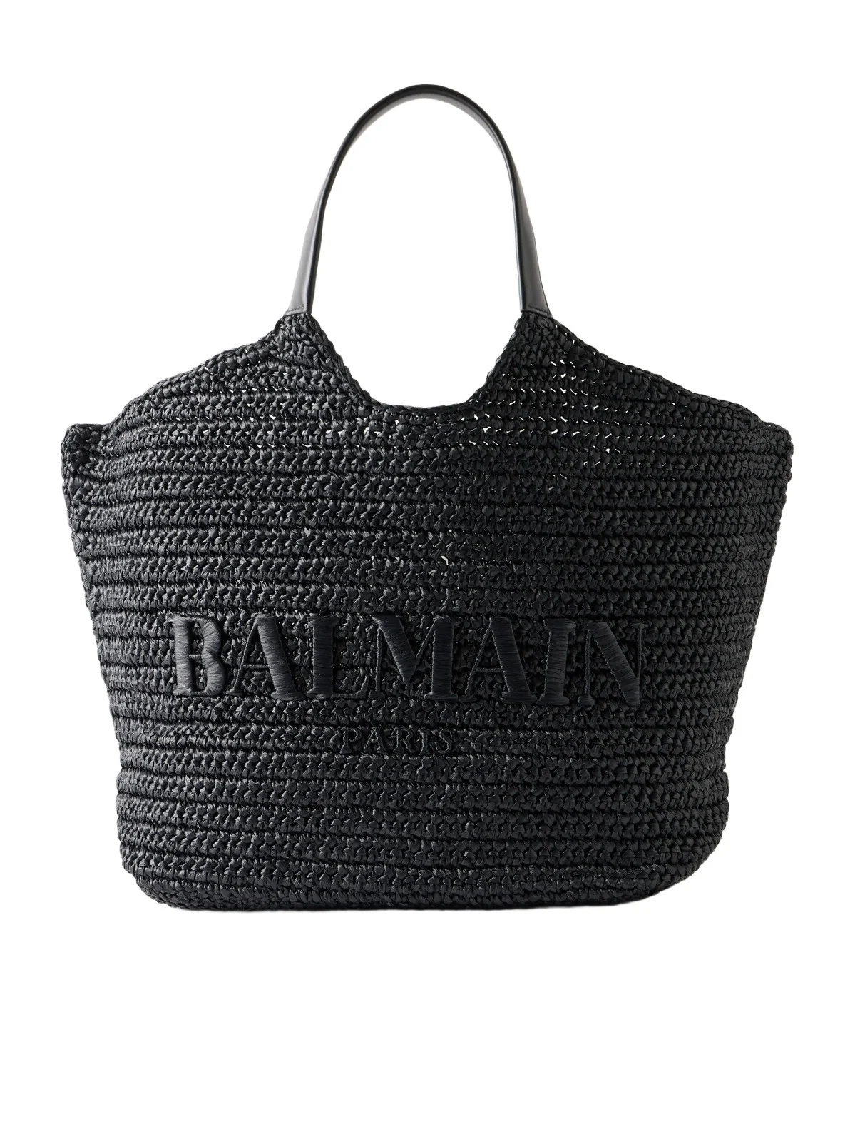 Balmain Cabas Large Logo-embroidered Leather-trimmed Raffia Shoulder Bag