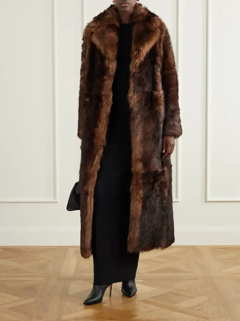 Yves Salomon Paneled Double-breasted Shearling Coat | Thumbnail 2 Yves Salomon Paneled Double-breasted Shearling Coat | Thumbnail 2