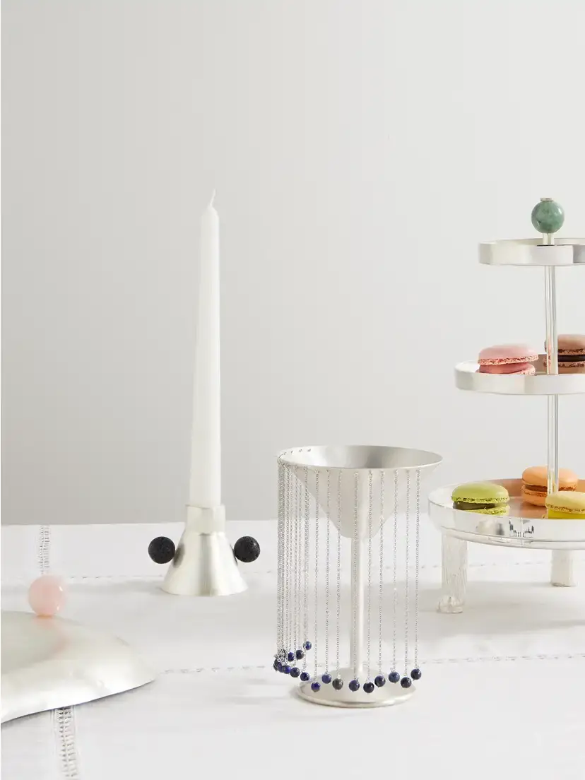 Natalia Criado + Taller Marmo Celebration Fringed Silver-plated And Lapis Lazuli Margarita Glass | Thumbnail 2 Natalia Criado + Taller Marmo Celebration Fringed Silver-plated And Lapis Lazuli Margarita Glass | Thumbnail 2