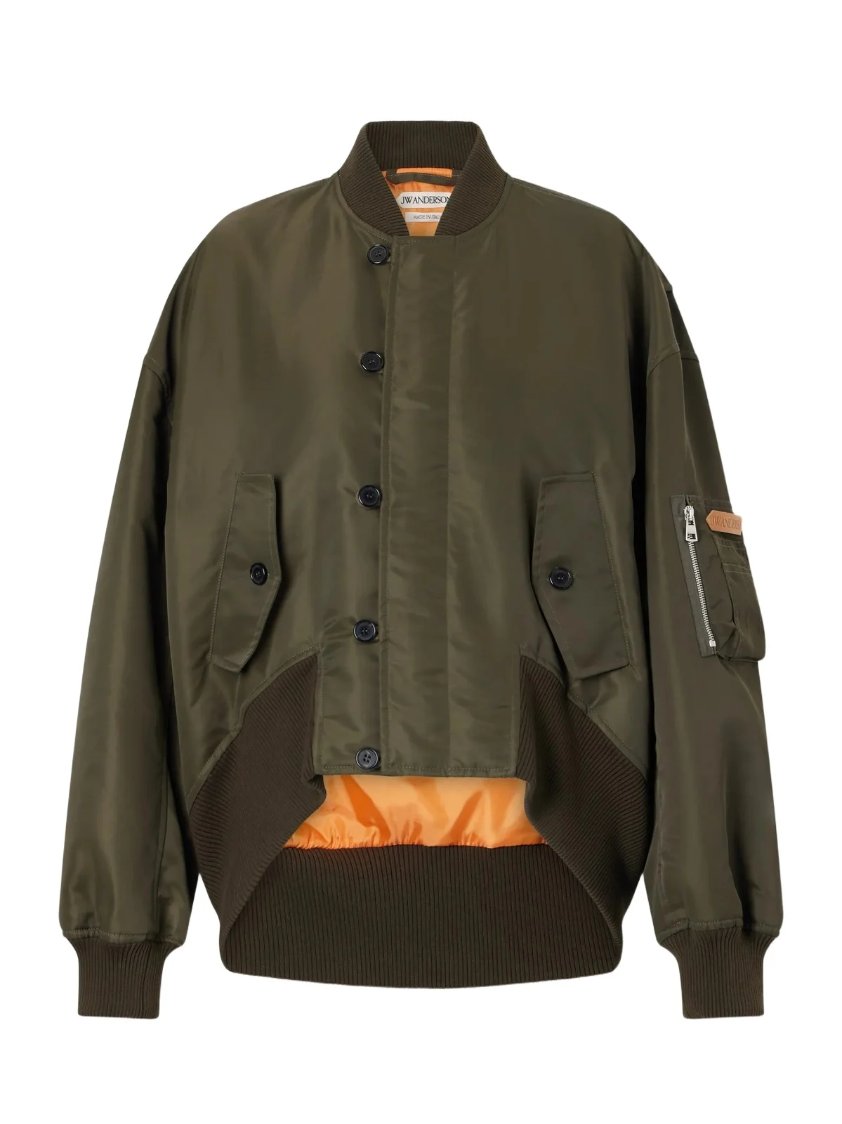 Oversized Tipped Hem Rib-trimmed Satin Bomber Jacket Oversized Tipped Hem Rib-trimmed Satin Bomber Jacket