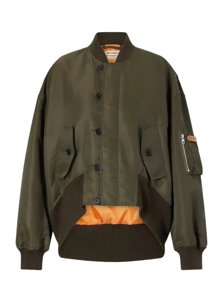 JW Anderson Oversized Tipped Hem Rib-trimmed Satin Bomber Jacket