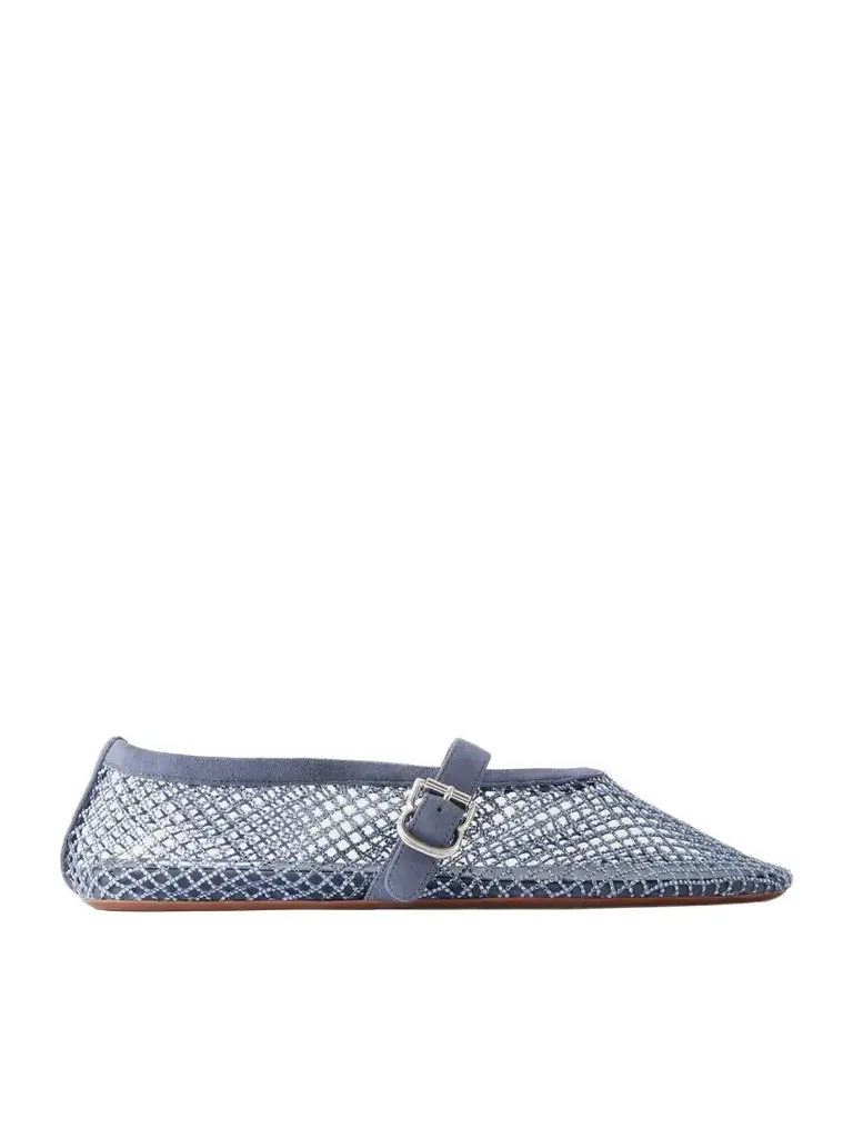 Alaïa La Ballerine Crystal-embellished Suede-trimmed Mesh Ballet Flats