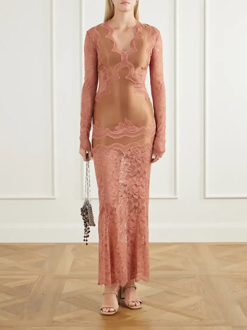 Rabanne Lace-trimmed Stretch-satin Maxi Dress | Thumbnail 2