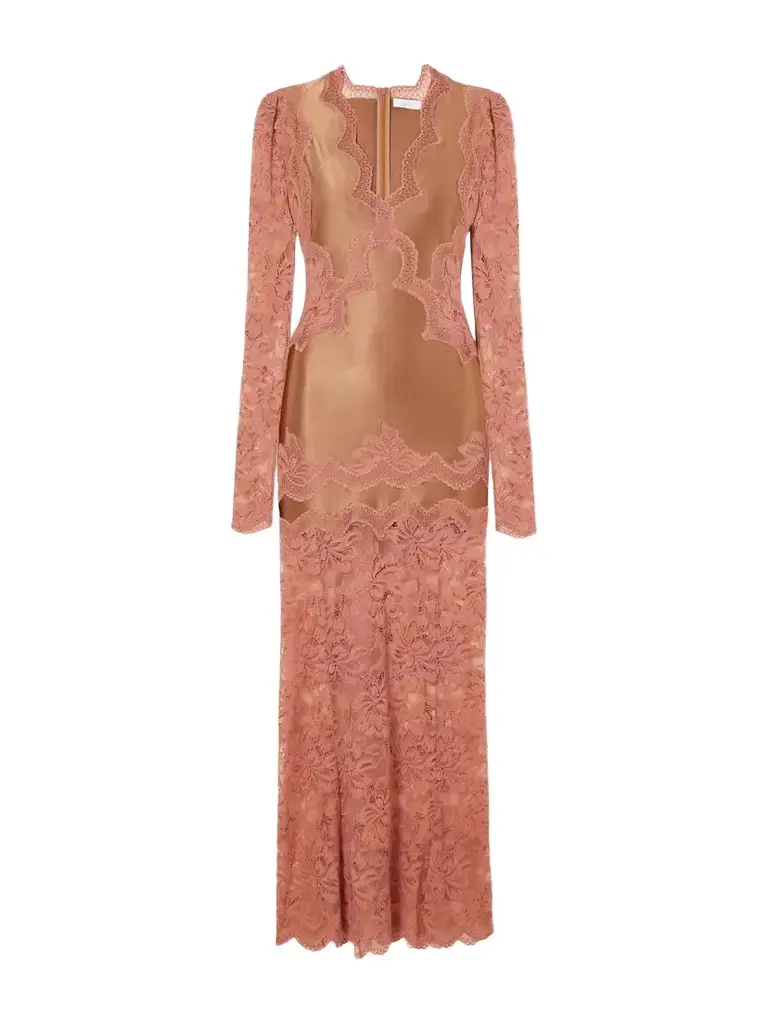 Rabanne Lace-trimmed Stretch-satin Maxi Dress