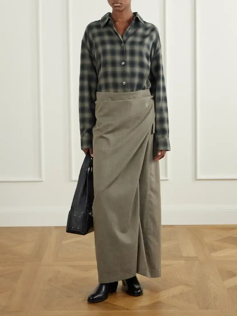 Our Legacy Twisted Shirt Check Cotton And Wool-blend Wrap Maxi Dress | Thumbnail 2