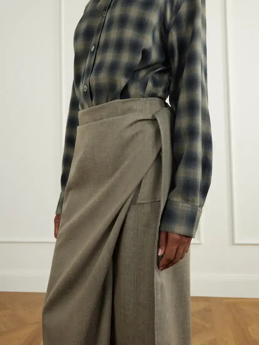 Our Legacy Twisted Shirt Check Cotton And Wool-blend Wrap Maxi Dress | Thumbnail 4