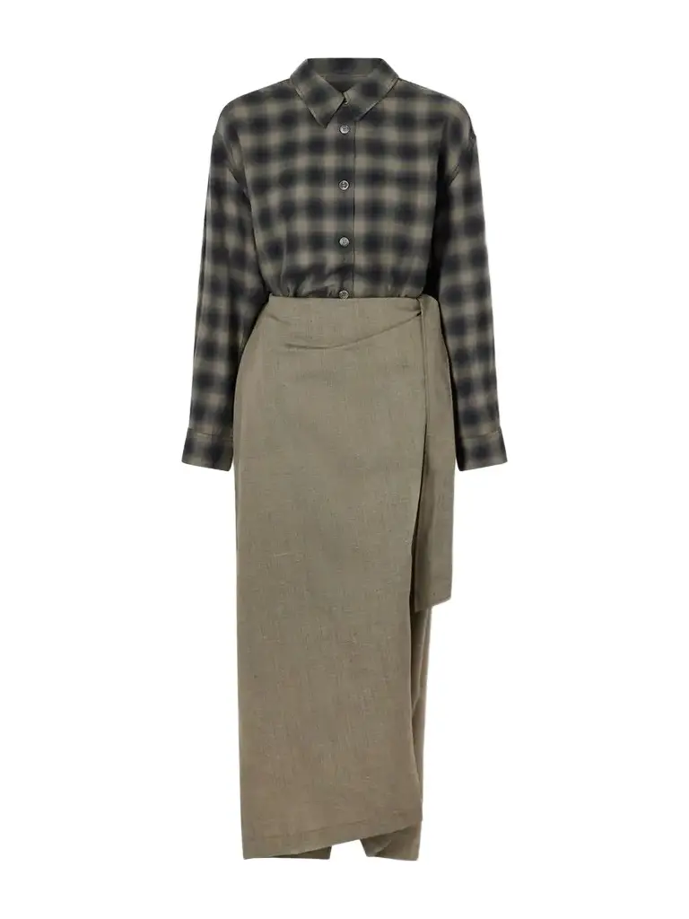 Twisted Shirt Check Cotton And Wool-blend Wrap Maxi Dress