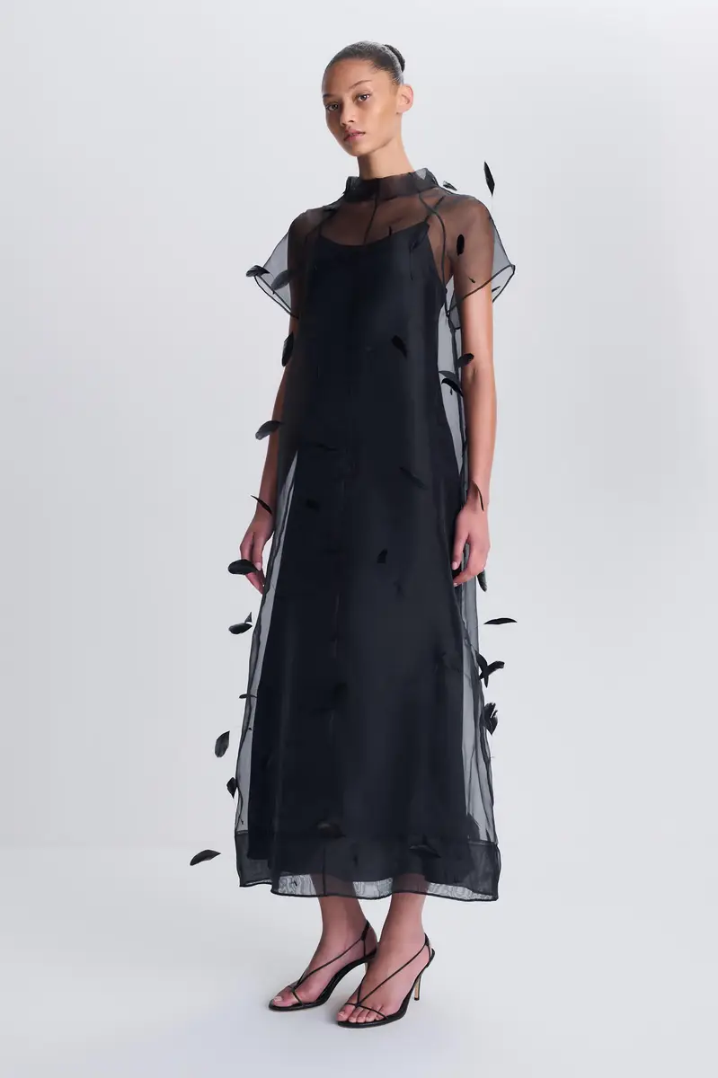 Simkhai Pauline Organza Feather Midi Dress | Thumbnail 4 Simkhai Pauline Organza Feather Midi Dress | Thumbnail 4
