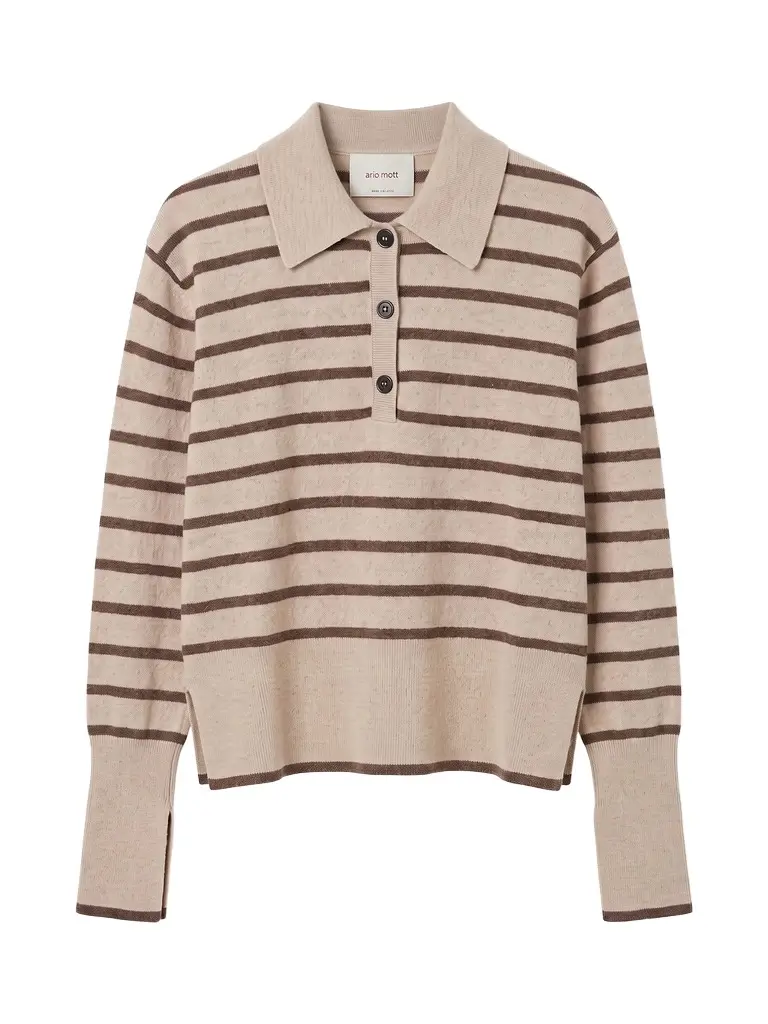 Broome Striped Wool-Cashmere Polo Sweater