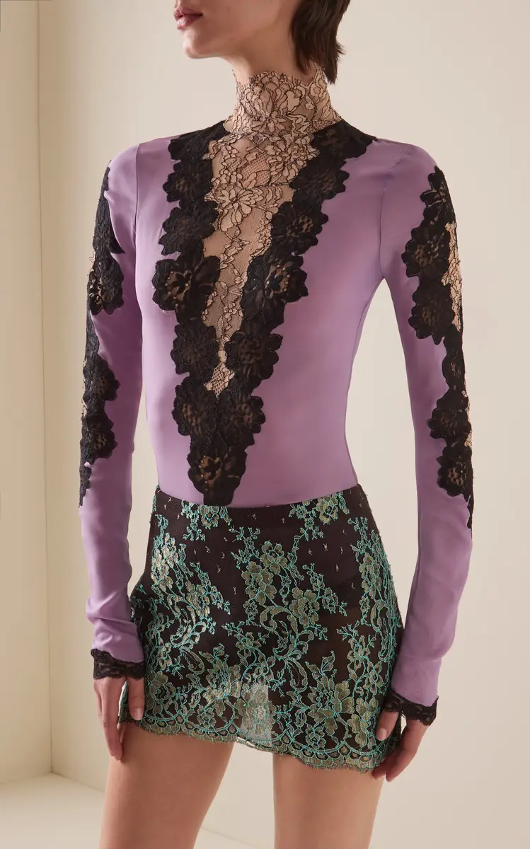 Valentino Garavani Lace-Trimmed Jersey Bodysuit | Thumbnail 2 Valentino Garavani Lace-Trimmed Jersey Bodysuit | Thumbnail 2