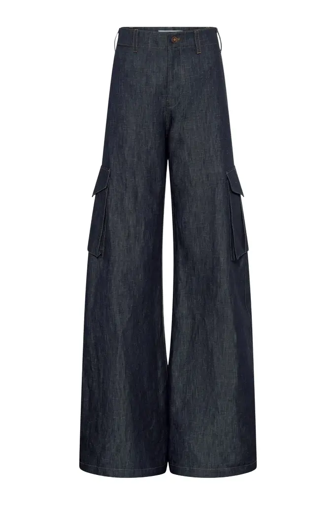Eos Barrel-leg Cargo Pant in Recycled Cotton Linen Denim Eos Barrel-leg Cargo Pant in Recycled Cotton Linen Denim