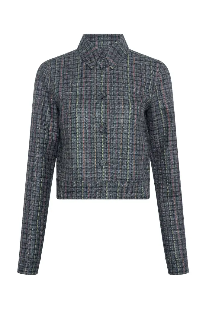 Thereza Jacket in Camel Multi Wool Silk Houndstooth