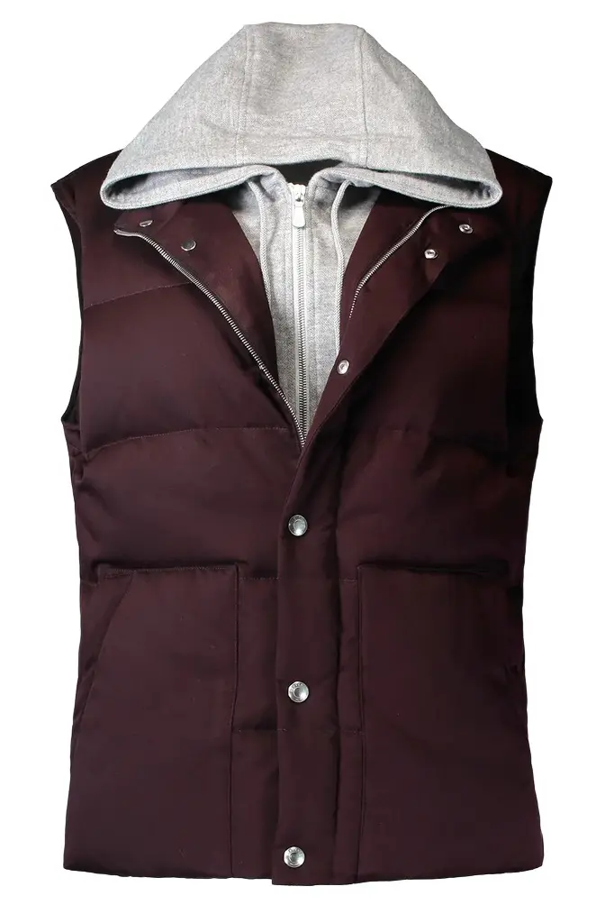 ELEVENTY Hooded Zip Vest - Burgundy Light Grey