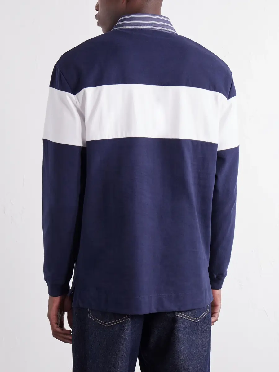 Acne Studios Logo-Embroidered Striped Poplin-Trimmed Cotton-Jersey Sweater - Men | Thumbnail 4