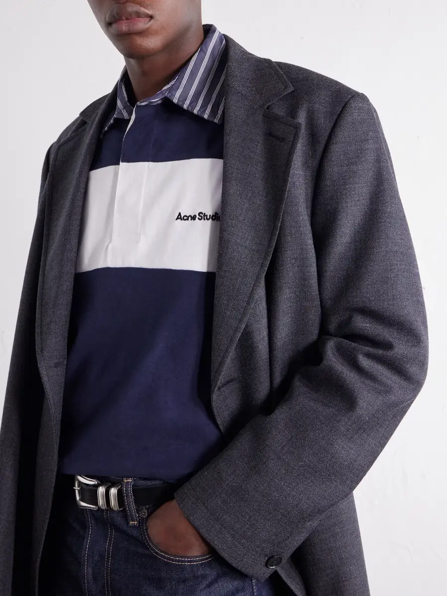 Acne Studios Logo-Embroidered Striped Poplin-Trimmed Cotton-Jersey Sweater - Men | Thumbnail 5