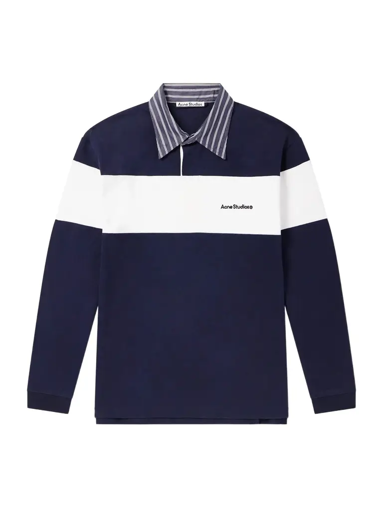 Acne Studios Logo-Embroidered Striped Poplin-Trimmed Cotton-Jersey Sweater - Men