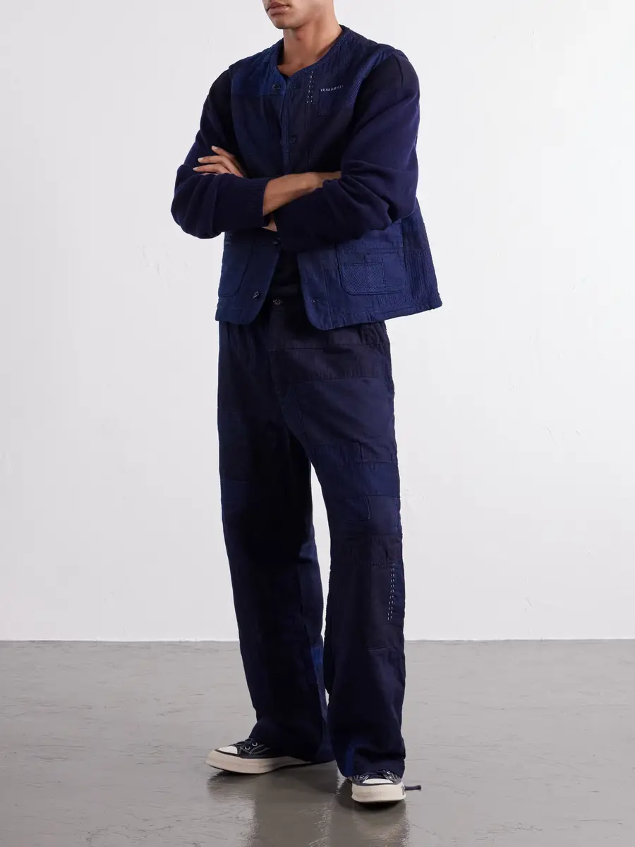 Blue Blue Japan Nenrin Wide-Leg Drawstring Patchwork Cotton-Sashiko Trousers - Men | Thumbnail 2