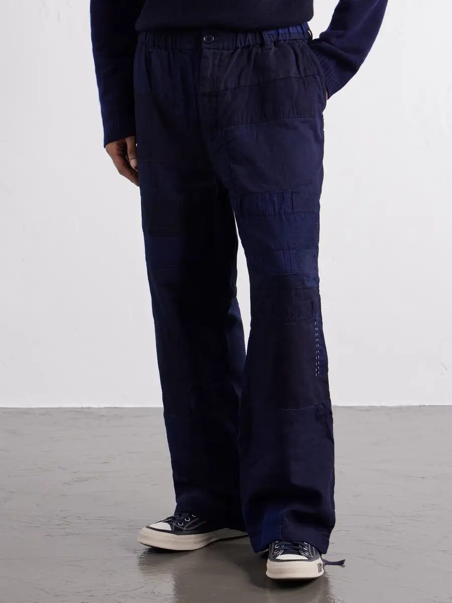 Blue Blue Japan Nenrin Wide-Leg Drawstring Patchwork Cotton-Sashiko Trousers - Men | Thumbnail 3