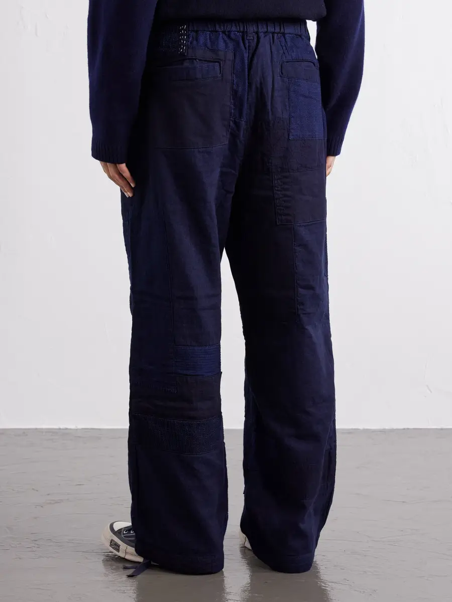 Blue Blue Japan Nenrin Wide-Leg Drawstring Patchwork Cotton-Sashiko Trousers - Men | Thumbnail 4