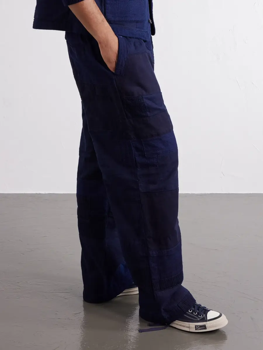 Blue Blue Japan Nenrin Wide-Leg Drawstring Patchwork Cotton-Sashiko Trousers - Men | Thumbnail 5