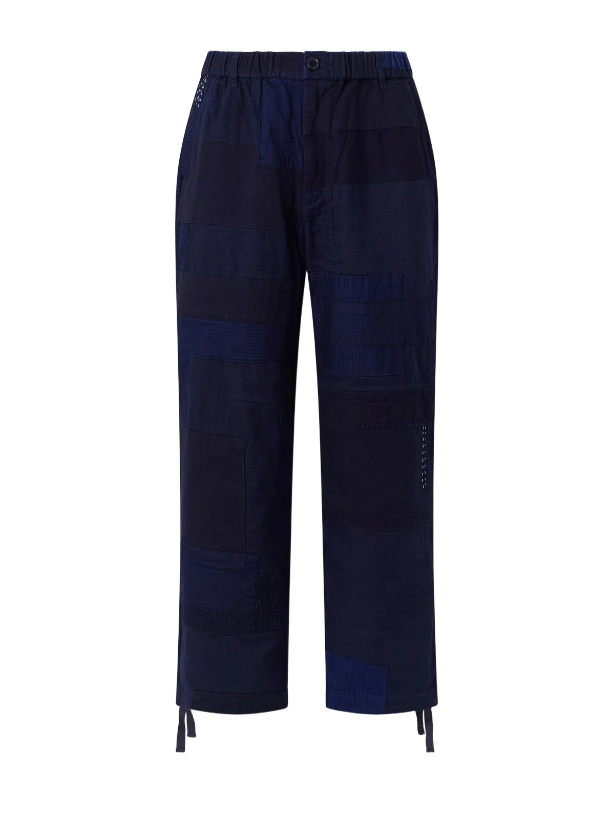 Blue Blue Japan Nenrin Wide-Leg Drawstring Patchwork Cotton-Sashiko Trousers - Men