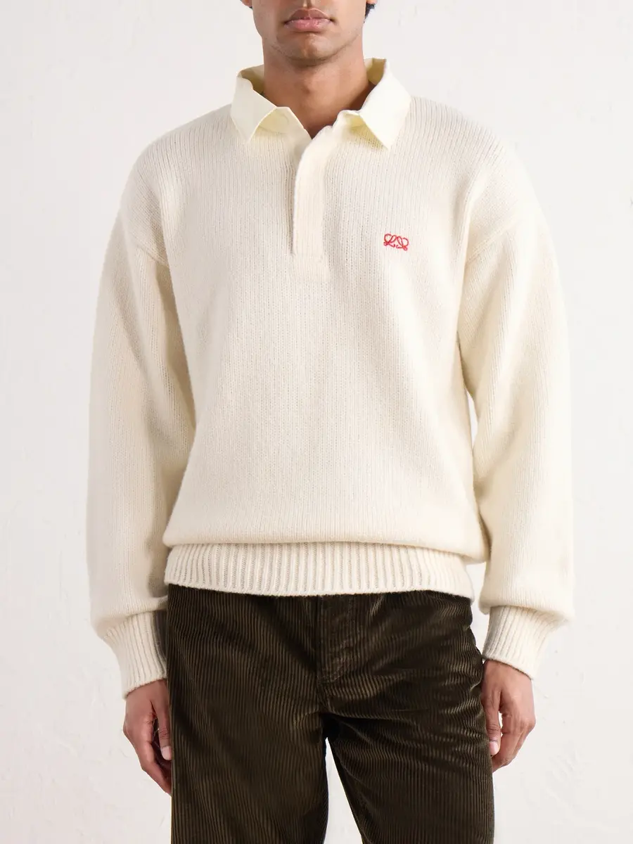 Loewe Logo-Embroidered Cotton Twill-Trimmed Wool-Blend Polo Sweater - Men | Thumbnail 3 Loewe Logo-Embroidered Cotton Twill-Trimmed Wool-Blend Polo Sweater - Men | Thumbnail 3