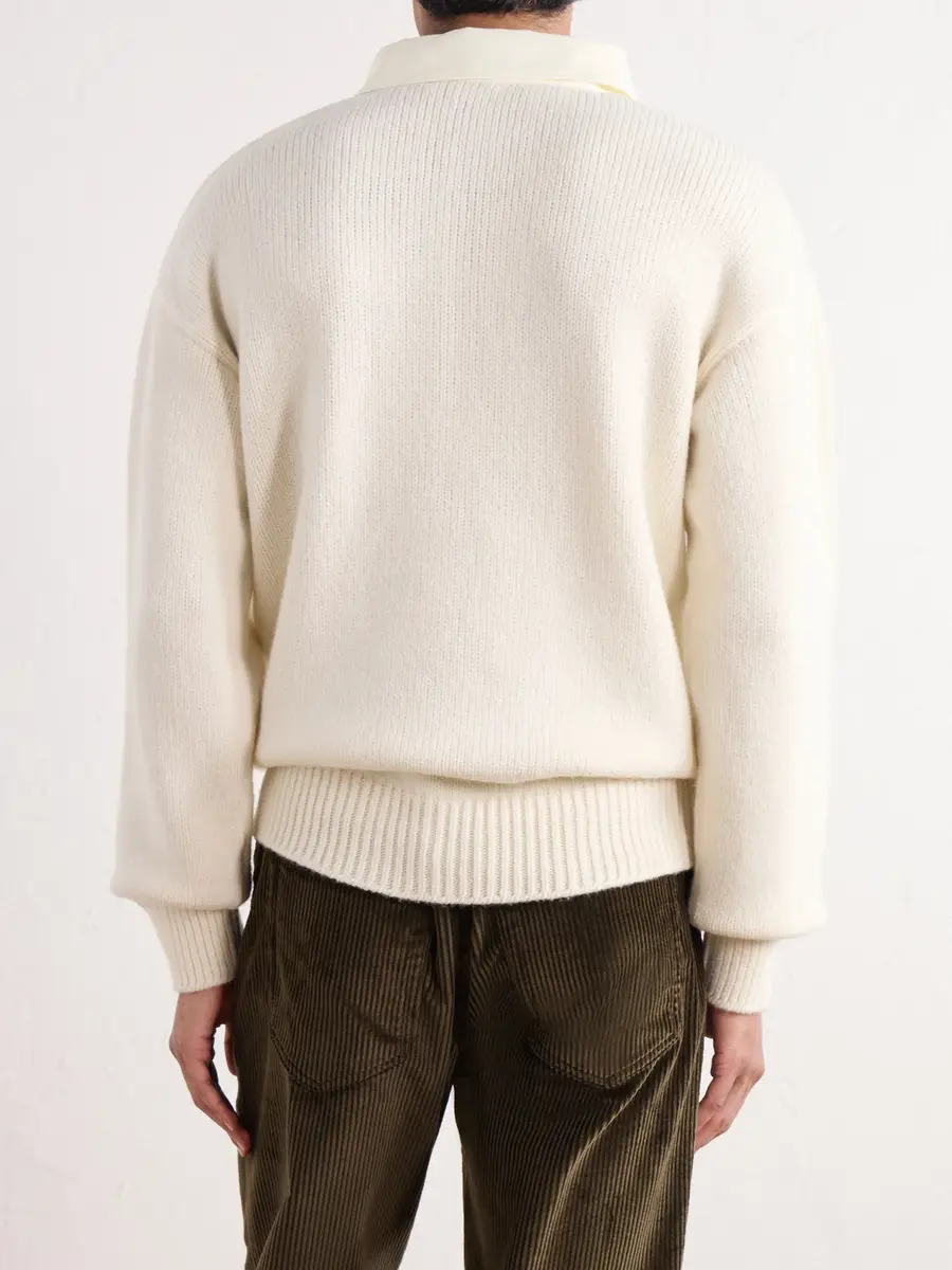 Loewe Logo-Embroidered Cotton Twill-Trimmed Wool-Blend Polo Sweater - Men | Thumbnail 4 Loewe Logo-Embroidered Cotton Twill-Trimmed Wool-Blend Polo Sweater - Men | Thumbnail 4