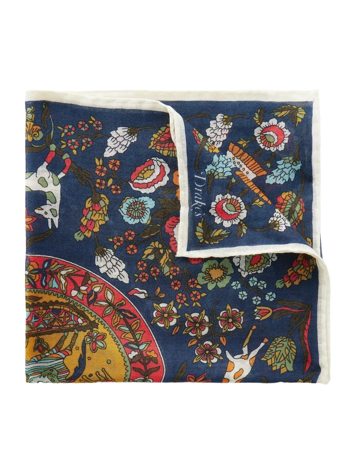 Drake's Folk Rider Printed Wool and Silk-Blend Gauze Pocket Square - Men