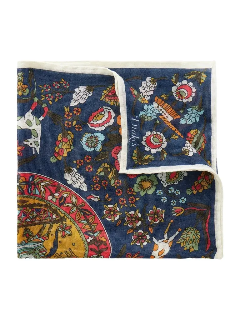 Drake's Folk Rider Printed Wool and Silk-Blend Gauze Pocket Square - Men