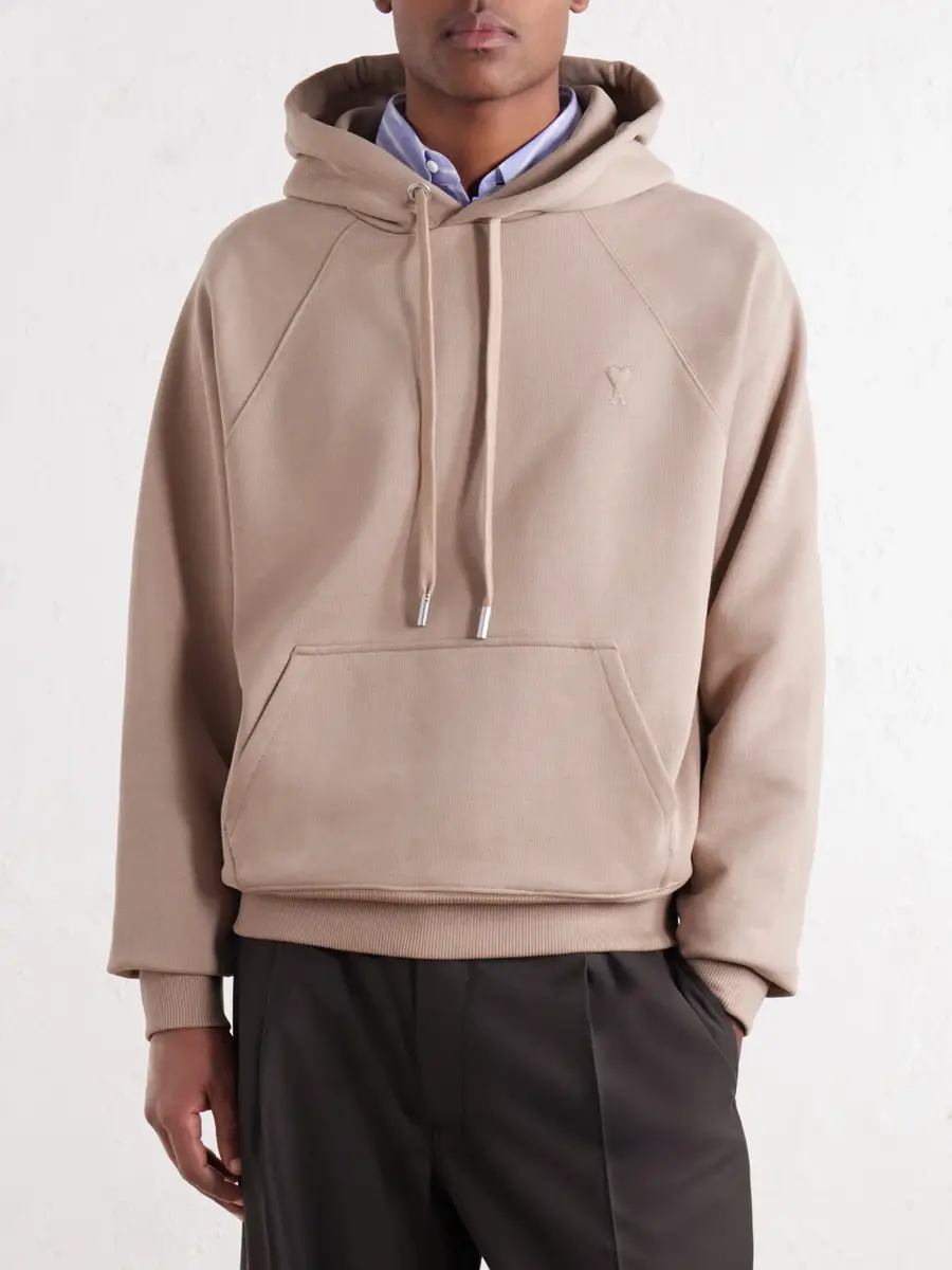 AMI PARIS Logo-Embossed Cotton-Jersey Hoodie - Men | Thumbnail 3 AMI PARIS Logo-Embossed Cotton-Jersey Hoodie - Men | Thumbnail 3