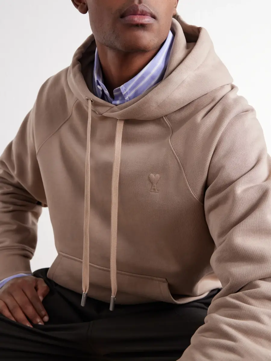 AMI PARIS Logo-Embossed Cotton-Jersey Hoodie - Men | Thumbnail 5 AMI PARIS Logo-Embossed Cotton-Jersey Hoodie - Men | Thumbnail 5