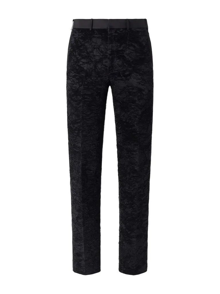 Tom Ford Crepe-Trimmed Silk Astracan Plissé Straight-Leg Suit Trousers - Men